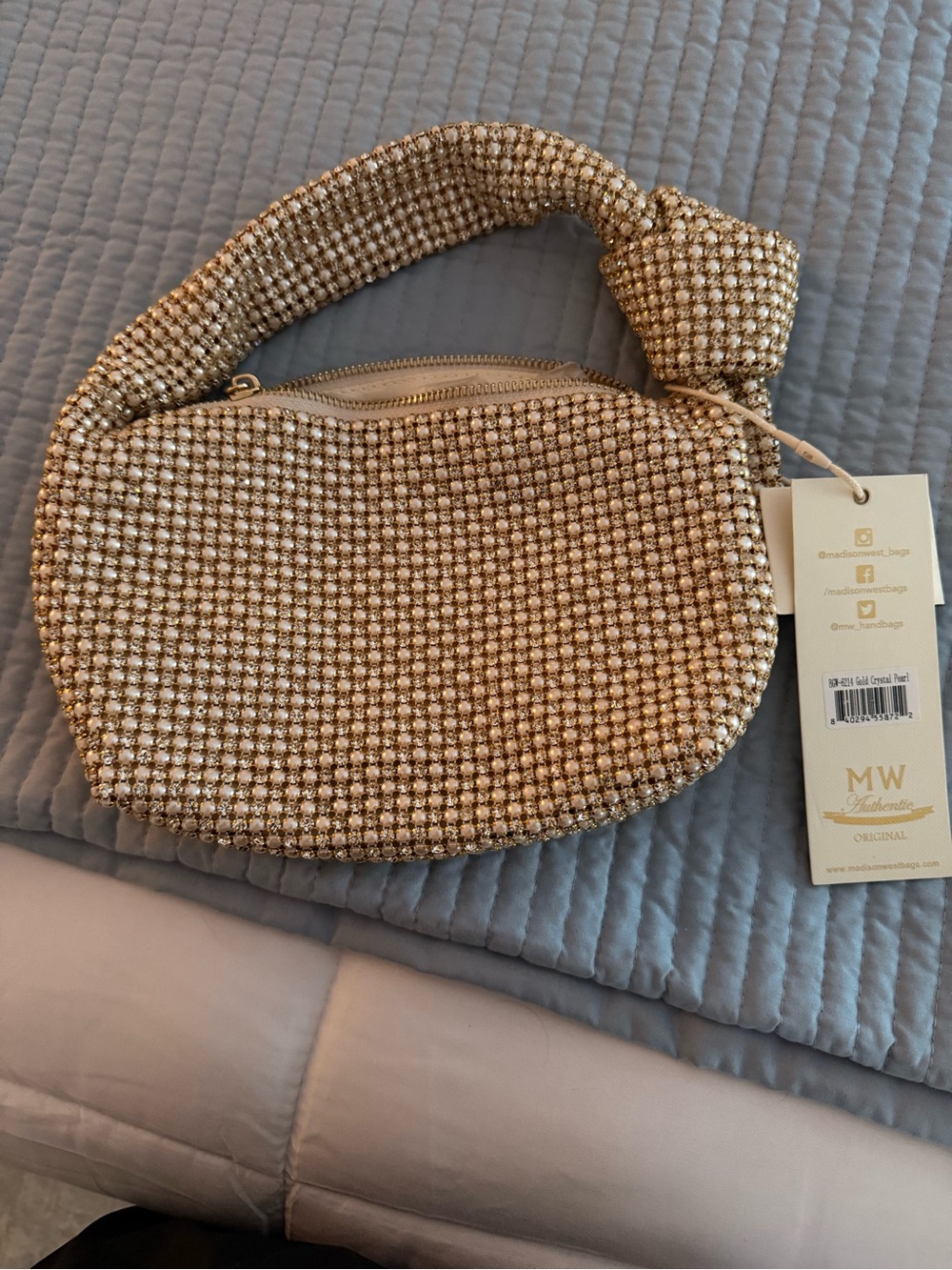 Madison West Gold Crystal Knotted Handle Clutch